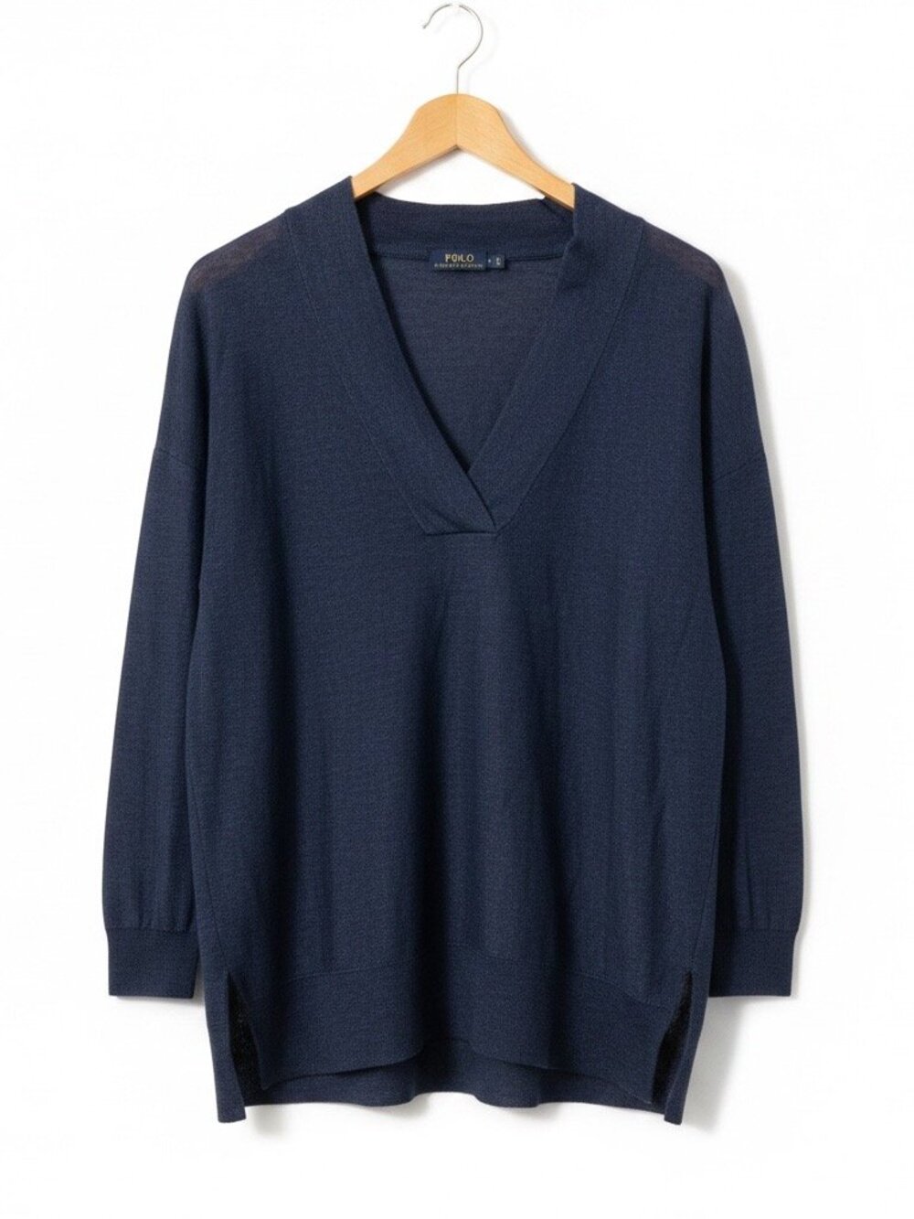 Polo Ralph Lauren Women’s Linen Knit Sweater Top S Oversize Navy Blue V-Neck - Picture 1 of 7